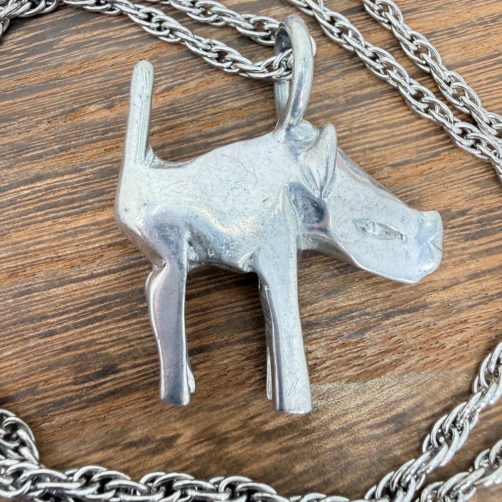 Boar Pendant Necklace Rope Chain Chunky Unique Silver Tone Dog‎ Warthog